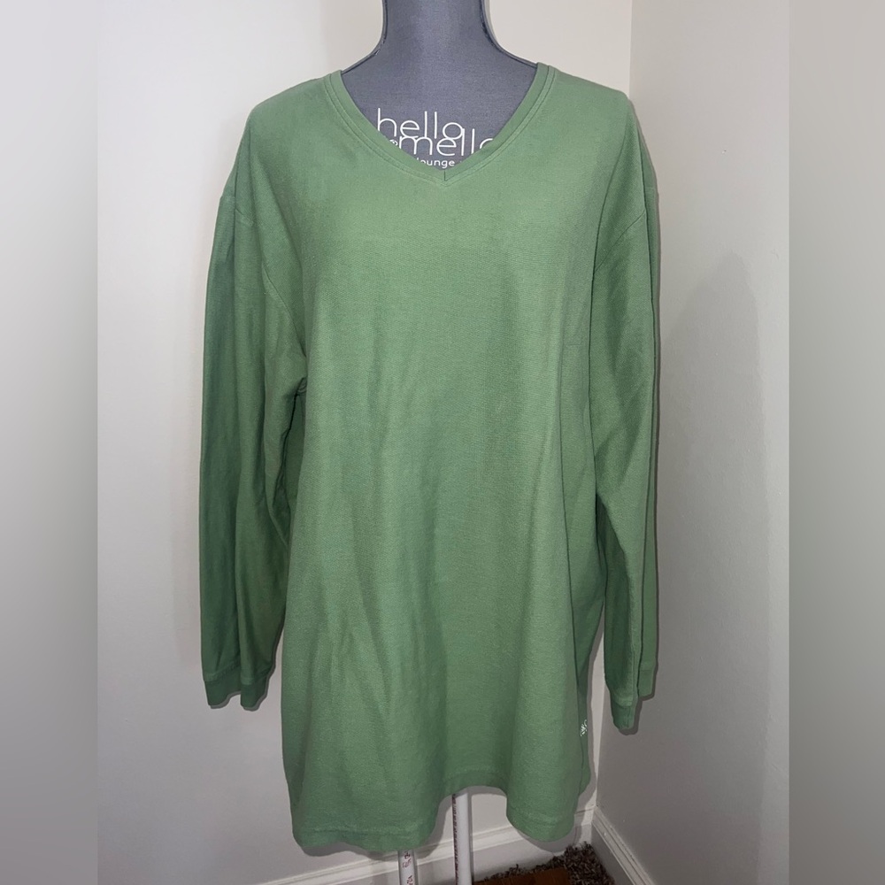 Denim&Co Green V-Neck Shirt Lightweight Knit